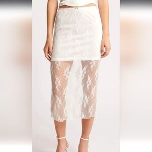 Beautiful Delicate White Lace Midi Skirt